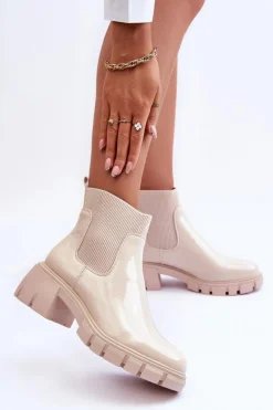Sztyblety Botki Lakierowane Damskie Beżowe Cirie