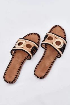 Szydełkowe Klapki Damskie Na Płaskim Obcasie Czarne Nirina