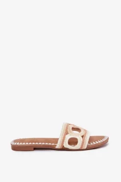 Szydełkowe Klapki Damskie Na Płaskim Obcasie Beżowe Nirina