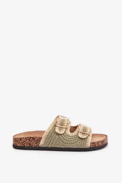 Szydełkowe Klapki Damskie Ze Złotymi Klamrami Zielone Fenira