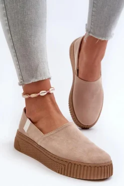 Tenisówki Damskie Na Platformie NN276007 Memory Foam System Beżowe