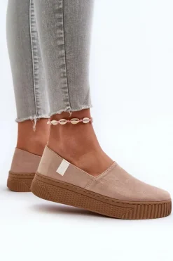 Tenisówki Damskie Na Platformie NN276007 Memory Foam System Beżowe