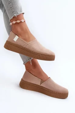 Tenisówki Damskie Na Platformie NN276007 Memory Foam System Beżowe