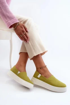 Tenisówki Damskie Na Platformie NN276008 Memory Foam System Limonkowe