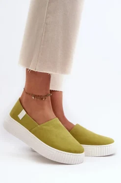 Tenisówki Damskie Na Platformie NN276008 Memory Foam System Limonkowe