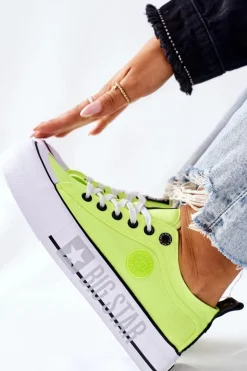 Tenisówki Na Platformie BIG STAR II274022 Neonowe Żółte