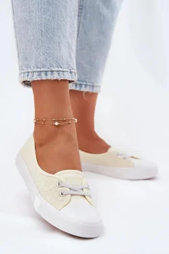 Tenisówki Trampki Damskie Z Haftem Lee Cooper LCW-25-31-3445L Beżowe