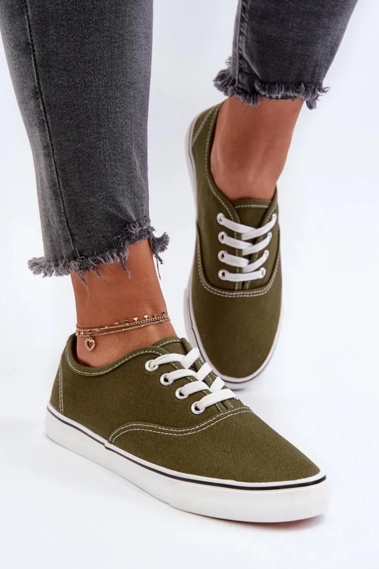 Tenisówki Trampki Damskie Klasyczne Ciemnozielone Olvali