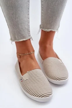 Tenisówki Trampki Slip-On W Paski Damskie Beżowe Pazaria