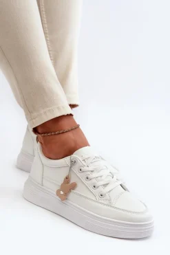 Trampki Buty Sportowe Damskie Na Platformie Z Ozdobą Białe Vinceza 13613