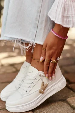 Trampki Buty Sportowe Damskie Na Platformie Z Ozdobą Białe Vinceza 13613