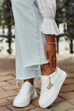 Trampki Buty Sportowe Damskie Na Platformie Z Ozdobą Białe Vinceza 13613