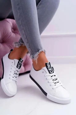 Trampki Damskie Białe Czarny Pasek Nigrid