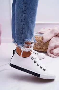 Trampki Damskie Białe Czarny Pasek Nigrid2