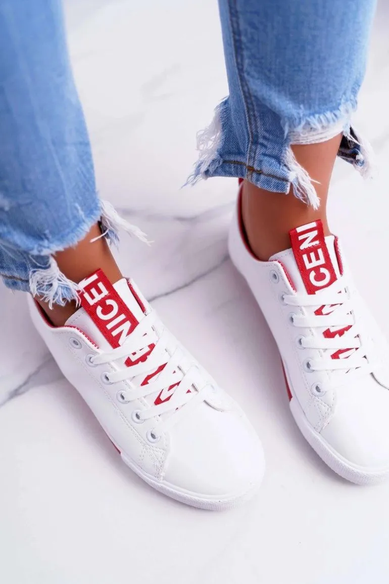 Trampki Damskie Białe Czerwony Pasek Nigrid