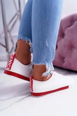 Trampki Damskie Białe Czerwony Pasek Nigrid