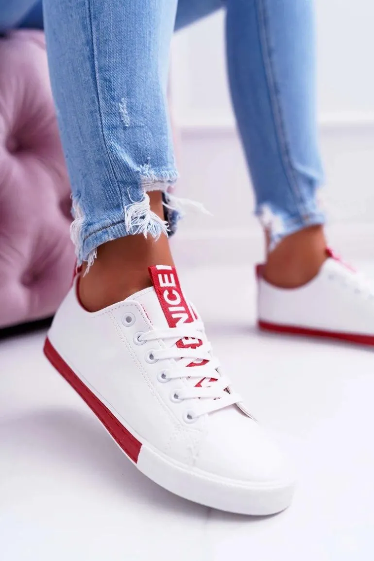 Trampki Damskie Białe Czerwony Pasek Nigrid