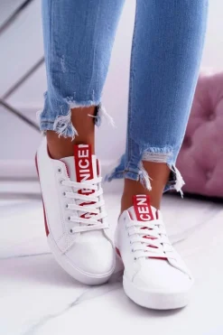 Trampki Damskie Białe Czerwony Pasek Nigrid