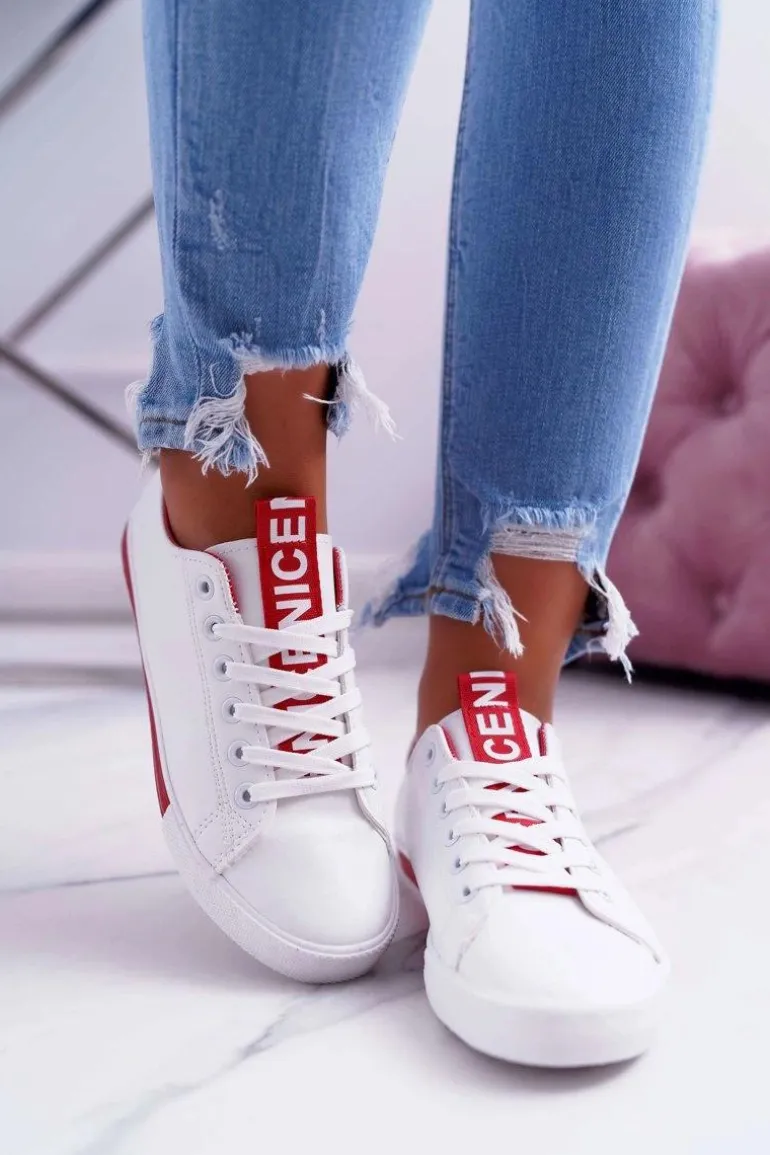 Trampki Damskie Białe Czerwony Pasek Nigrid