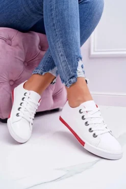 Trampki Damskie Białe Czerwony Pasek Nigrid2