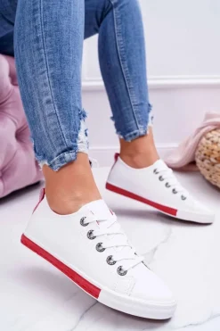 Trampki Damskie Białe Czerwony Pasek Nigrid2