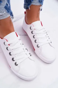 Trampki Damskie Białe Czerwony Pasek Nigrid2