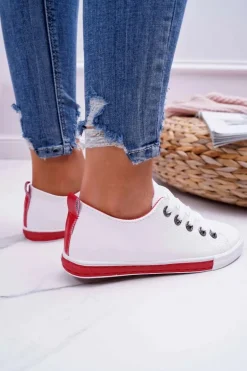 Trampki Damskie Białe Czerwony Pasek Nigrid2