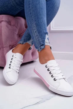 Trampki Damskie Białe Różowy Pasek Nigrid2