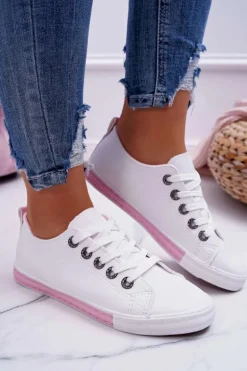 Trampki Damskie Białe Różowy Pasek Nigrid2