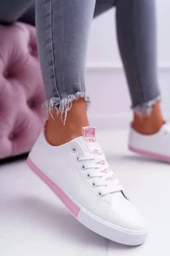 Trampki Damskie Białe Różowy Pasek Nigrid