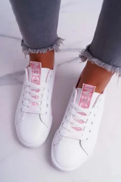 Trampki Damskie Białe Różowy Pasek Nigrid