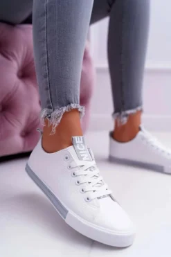 Trampki Damskie Białe Szary Pasek Nigrid