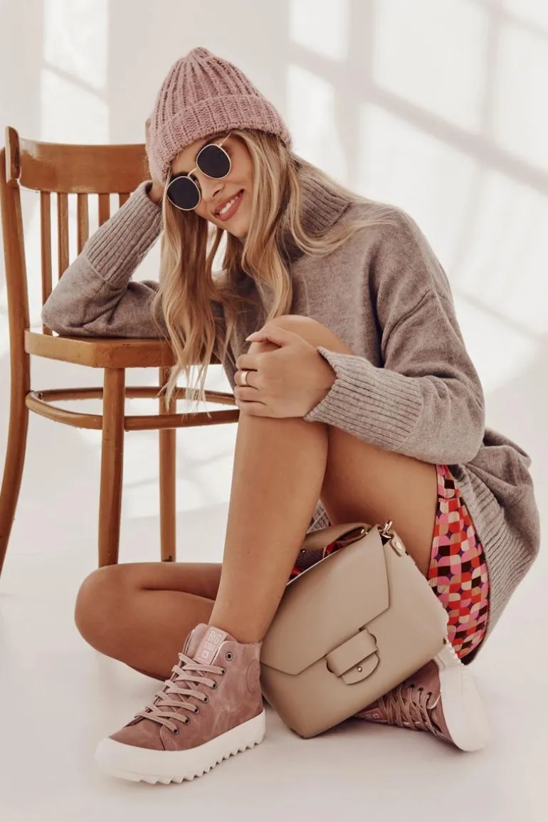 Trampki Damskie Big Star Wysokie Ocieplane Różowe EE274113