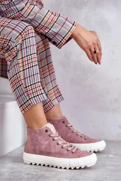 Trampki Damskie Big Star Wysokie Ocieplane Różowe EE274113