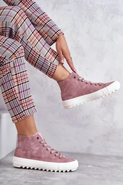 Trampki Damskie Big Star Wysokie Ocieplane Różowe EE274113