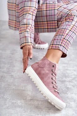 Trampki Damskie Big Star Wysokie Ocieplane Różowe EE274113