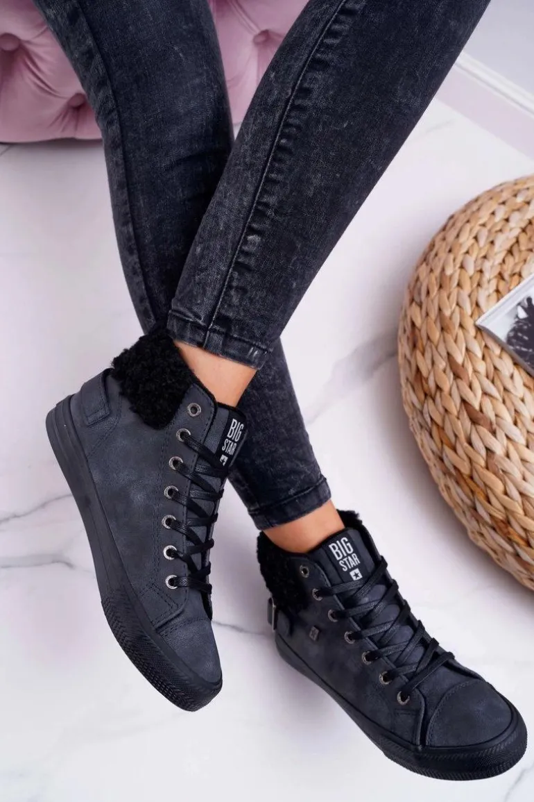 Trampki Damskie Big Star Wysokie Ocieplane Czarne EE274080