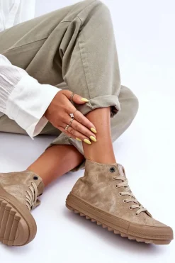 Trampki Damskie Big Star Wysokie Ocieplane Beżowe GG274071