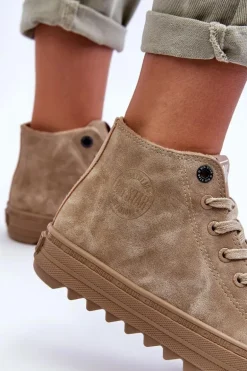 Trampki Damskie Big Star Wysokie Ocieplane Beżowe GG274071