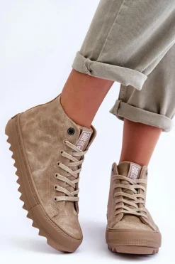 Trampki Damskie Big Star Wysokie Ocieplane Beżowe GG274071