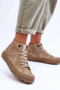 Trampki Damskie Big Star Wysokie Ocieplane Beżowe GG274071