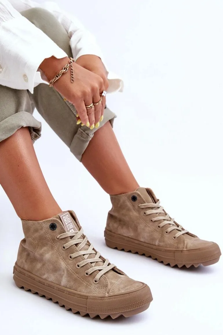 Trampki Damskie Big Star Wysokie Ocieplane Beżowe GG274071