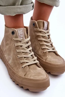 Trampki Damskie Big Star Wysokie Ocieplane Beżowe GG274071