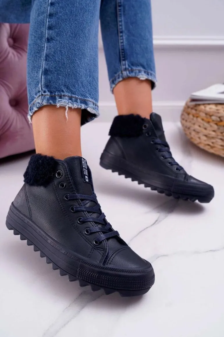 Trampki Damskie Big Star Wysokie Ocieplane Granatowe EE274147