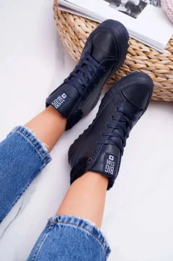 Trampki Damskie Big Star Wysokie Ocieplane Granatowe EE274147