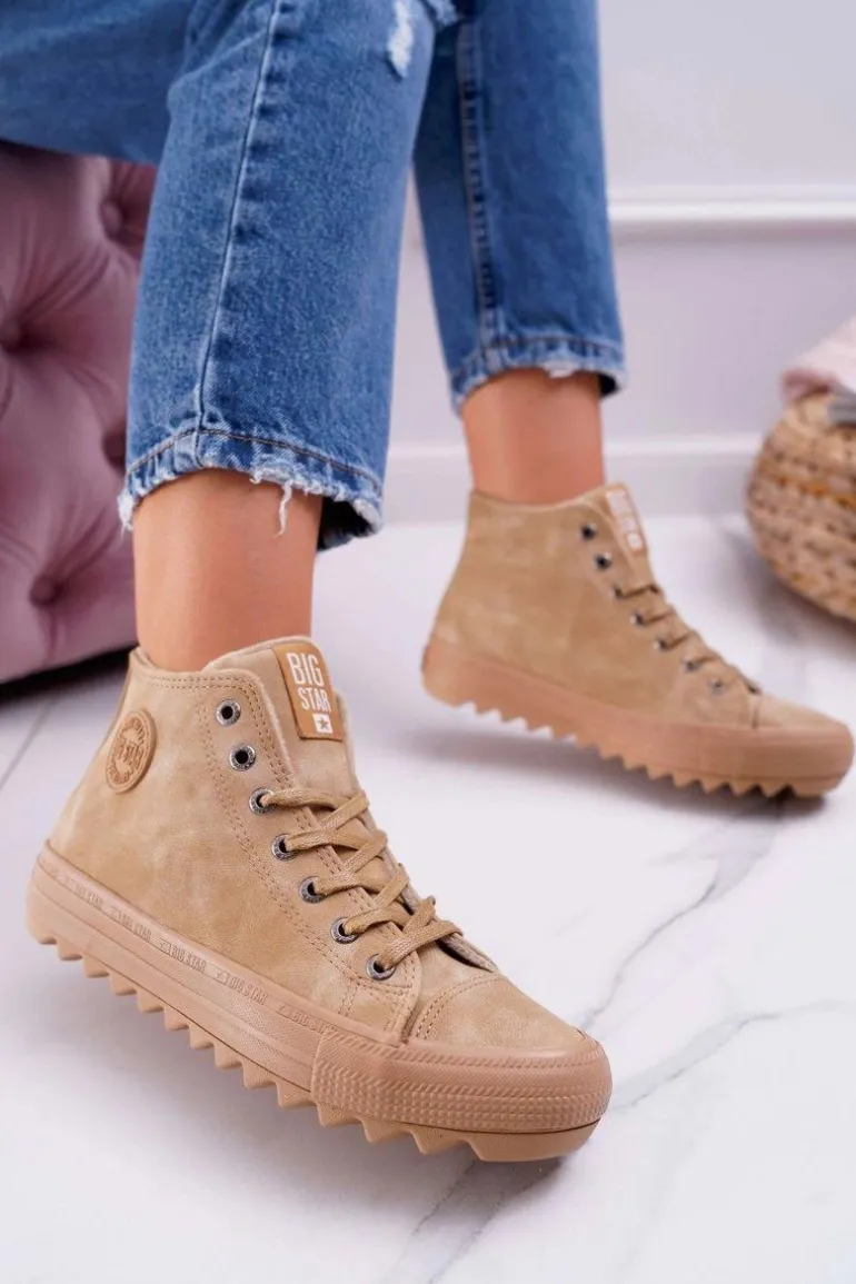 Trampki Damskie Big Star Wysokie Ocieplane Camel EE274116
