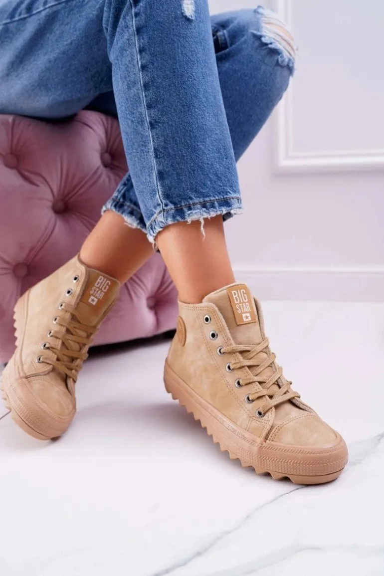 Trampki Damskie Big Star Wysokie Ocieplane Camel EE274116