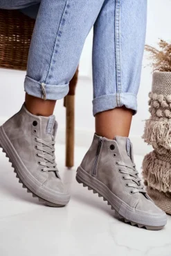 Trampki Damskie Big Star Wysokie Ocieplane Szare GG274070