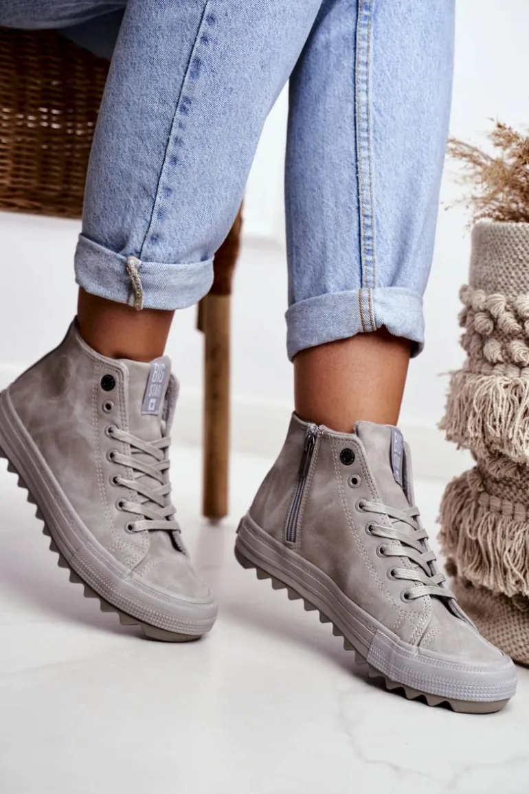 Trampki Damskie Big Star Wysokie Ocieplane Szare GG274070