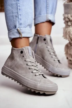 Trampki Damskie Big Star Wysokie Ocieplane Szare GG274070